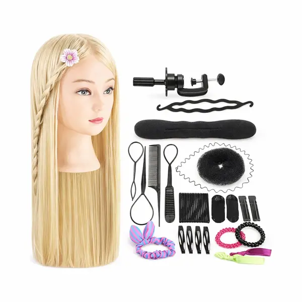 SassyGoods Kappershoofd Oefenhoofd Kaphoofd Kapperspop - Kappers Pop Blond Haar - Met Statief En Styling Accessoires - 70 Cm thumbnail