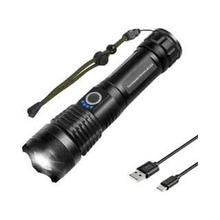 Thousandtravelmiles Led Zaklamp Oplaadbaar 3000 Lumen – Usb-C – Zoom Zaklamp Met 5 Lichtstanden – Waterbestendig – Inclusief Oplaadbare Batterij – Camping En