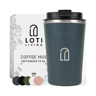 Loti Living Koffiebeker To Go – Thermosbeker - Koffiebeker Onderweg – Theebeker – Travel Mug - 380ml – Blauw