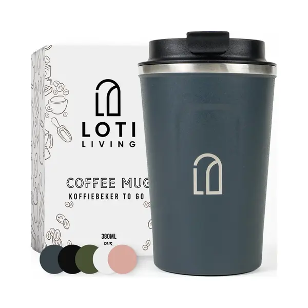 Loti Living Koffiebeker To Go – Thermosbeker - Koffiebeker Onderweg – Theebeker – Travel Mug - 380ml – Blauw thumbnail