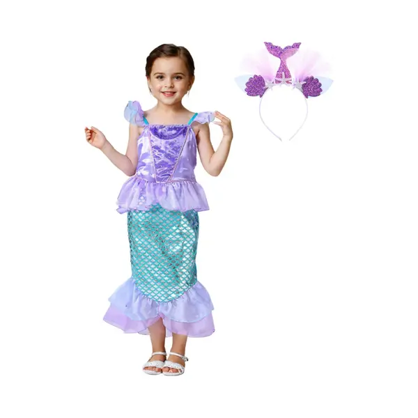 Joyakids Joya Kids® Zeemeermin Verkleedjurk | Prinsessenjurk | Mermaid Verkleedkleding | Maat 104/110 (110) | Jurk + Mermaid Kroontje | Cadeau Meisje thumbnail