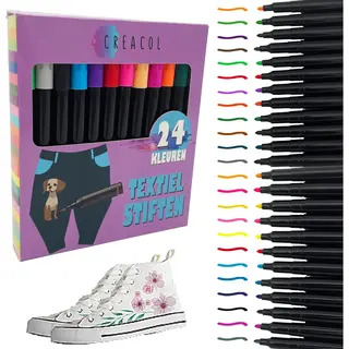 Creacol Textielstiften Voor Kinderen - 24 Stuks - Textielmarkers - Kleding Stiften - Textielstift