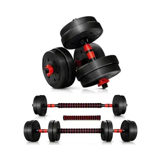 Luxari - 3-in-1 Pro Set - Dumbbell & Halterset In 1 - 20 Kg - Verstelbaar - Complete Thuisgym Oplossing – Zwart/Rood