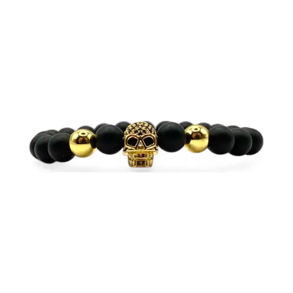 Loud And Clear® - Armband - Kralenarmband - Heren - Dames - Skull - Kralen - Zwart - Goud thumbnail