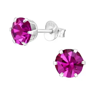 Jyc Joy|S - Zilveren Oorknoppen - Rond 6 Mm - Kristal Fuchsia Roze - Oorbellen