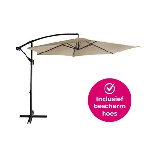 BluMill Zweefparasol Met Voet En Beschermhoes - Ø 300 Cm - Waterdicht - Kantelbaar - Verstelbare Hoogte - Taupe - Beige