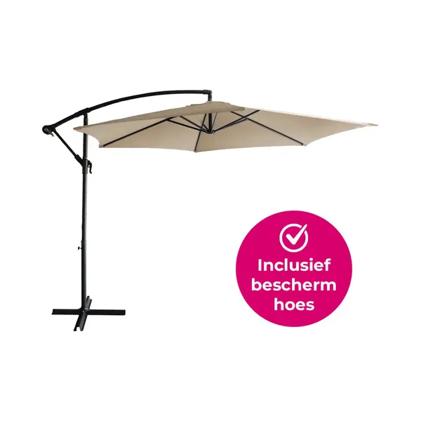 BluMill Zweefparasol Met Voet En Beschermhoes - Ø 300 Cm - Waterdicht - Kantelbaar - Verstelbare Hoogte - Taupe - Beige thumbnail