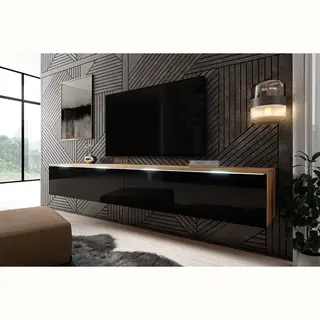 Meubella Tv-Meubel Dixon - Zwart - Eiken - 180 Cm