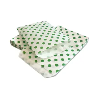 Prigta - Papieren Zakjes - 100 Stuks - 10x16 Cm - Wit Met Groene Stipjes - 40 Gr/m2 / Cadeauzakjes