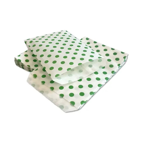 Prigta - Papieren Zakjes - 100 Stuks - 10x16 Cm - Wit Met Groene Stipjes - 40 Gr/m2 / Cadeauzakjes thumbnail
