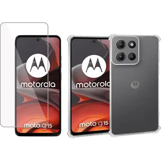 ChiGuard Geschikt Voor Motorola Moto G15 / G05 / E15 - Hoesje + Screenprotector – Gehard Glas Cover + Shock Proof Case - Transparant
