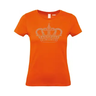 Vundy Dames T-shirt Kroontje Zilver | Oranje Koningsdag Kleding | Oranje T-shirt | Oranje | Maat L