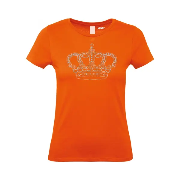 Vundy Dames T-shirt Kroontje Zilver | Oranje Koningsdag Kleding | Oranje T-shirt | Oranje | Maat L thumbnail