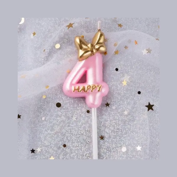DW4Trading Verjaardagskaars 4 Happy Roze - Cijferkaars - Taartversiering thumbnail