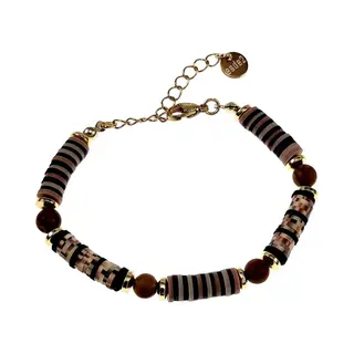esde2 Polymeerklei Armband Dames - Verguld Rvs - Bruine Armband - Kralen Armband - Verstelbaar Armband