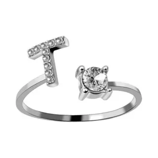Despora Ring Met Letter - Ring Met Steen - Letter Ring - Ring Letter - Initial Ring - Zilver 925 Letter T - Cadeautje Voor Haar