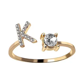 Despora Ring Met Letter - Ring Met Steen - Letter Ring - Ring Letter - Initial Ring - (Zilver 925) Gold-Plated Letter K - Cadeautje Voor Haar