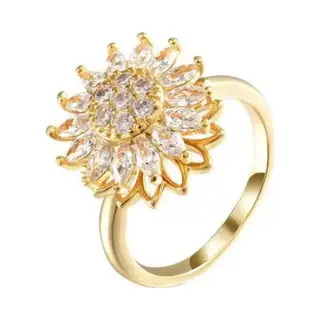 Despora Anxiety Ring - (Draairing Zonnebloem) - Stress Ring - Fidget Ring - Anxiety Ring For Finger - Draaibare Ring Dames - Spinning Ring - Spinner Ring -