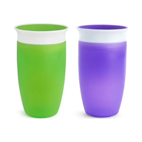 Munchkin 2pk Miracle Anti-Lek 360° Drinkbeker - Sippy Cup - Oefenbeker Voor Baby En Kind - 2 Stuks - 296ml - Paars / Groen thumbnail