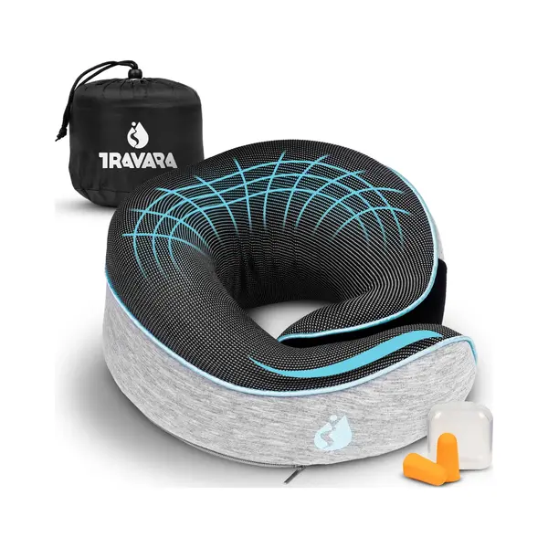 Travara Nekkussen - Reiskussen - Voor Vliegtuig - Auto - Traagschuim - Memory Foam - Met Oordoppen - Grijs thumbnail