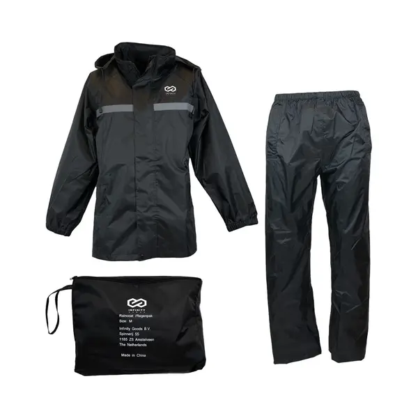 Infinity Goods Regenpak - Dames & Heren - Maat Xs - Waterdicht & Ademend - Reflecterend - Zwart thumbnail