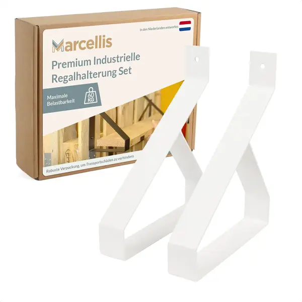 Marcellis - 2x Industriële Plankdrager - Voor Plank 20cm + Schroefset - Mat Wit - Staal - T2 thumbnail