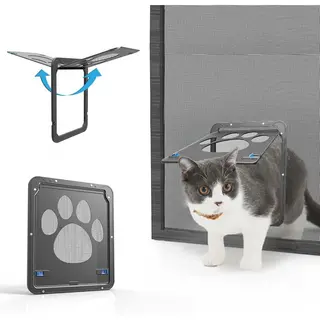 Novob® Kattenluik Hordeur - 29x24cm - Hondenluik - Geschikt Voor Katten En Kleine Honden (tot 15kg) - Kattendeur Vliegenraam - Zwart