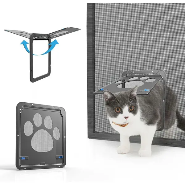Novob® Kattenluik Hordeur - 29x24cm - Hondenluik - Geschikt Voor Katten En Kleine Honden (tot 15kg) - Kattendeur Vliegenraam - Zwart thumbnail