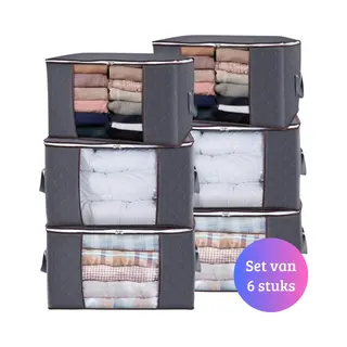 Janse® Dekbed Organizer Xl Set Van 6 - Grijs - Kleding Organizers - Opbergzak - Opslagtas - Opslagbox - Flexibele Opberger - Kast Organizer -