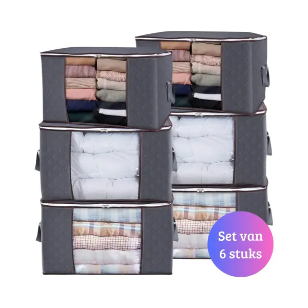 Janse® Dekbed Organizer Xl Set Van 6 - Grijs - Kleding Organizers - Opbergzak - Opslagtas - Opslagbox - Flexibele Opberger - Kast Organizer - thumbnail
