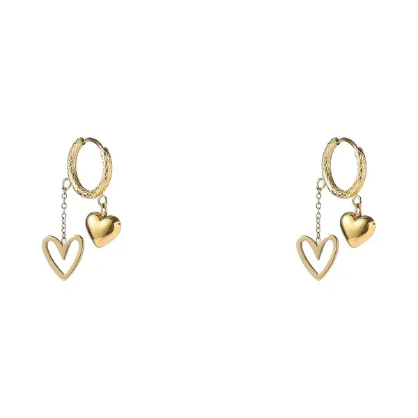Go Dutch Label Oorringen Double Heart Hoop Goud thumbnail