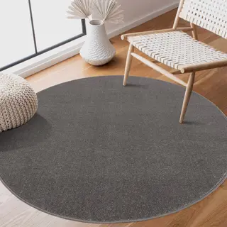 Muratap Tapijtenloods Uni Rond Effen Laagpolig Vloerkleed Modern Grijs- 150 Cm Rond