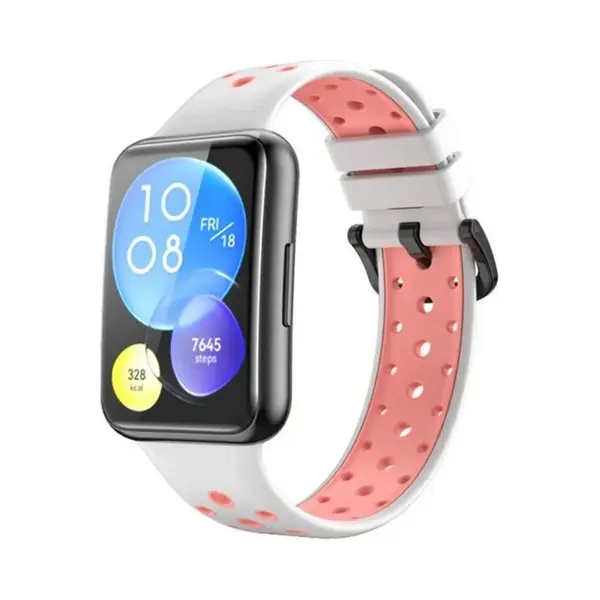 Siliconen Smartwatch Bandje - Geschikt Voor Huawei Watch Fit 2 Sport Bandje - Wit/roze - Strap-it Horlogeband / Polsband / Armband thumbnail