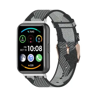 Nylon Smartwatch Bandje - Geschikt Voor Huawei Watch Fit 2 Nylon Gesp Bandje - Zwart/grijs - Strap-it Horlogeband / Polsband / Armband
