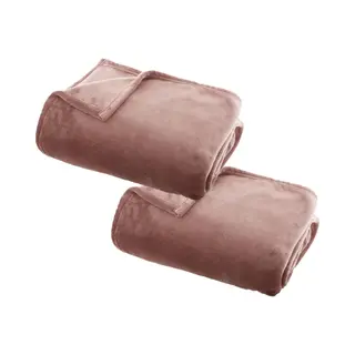 Atmosphera Plaid Deken - 2x - Oudroze - Polyester - 125 X 150 Cm - Bed/bankdeken - Fleece Plaid - Lekker Warm