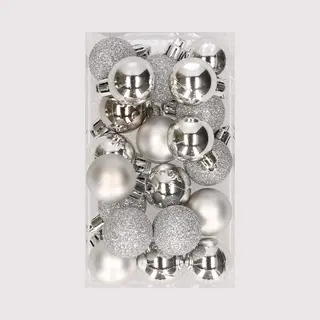 Cosy&Trendy 20x Stuks Kleine Kunststof Kerstballen Zilver 3 Cm Mat/glans/glitter- Onbreekbare Plastic Kerstballen - Kerstversiering