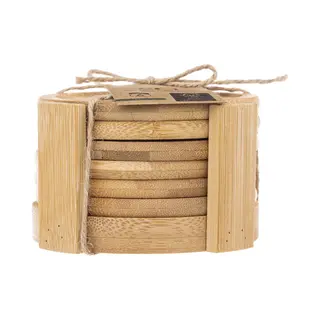 Secret De Gourmet Glazen Onderzetters - 12x Stuks - Bamboe Hout - Rond - D10 Cm - Glazenonderzetter - In Houder