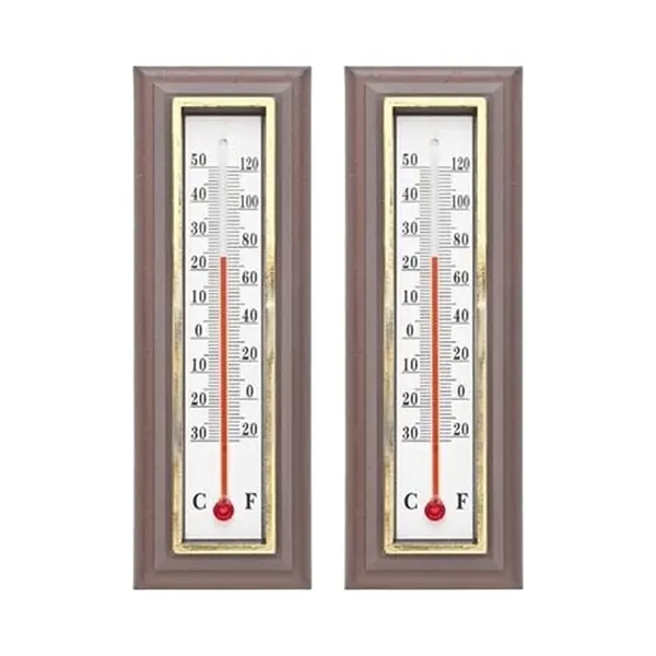 Buiten Thermometer - 2x - Donkerbruin - 5 X 16 Cm - Celcius En Fahrenheit - Tuin Thermometers thumbnail