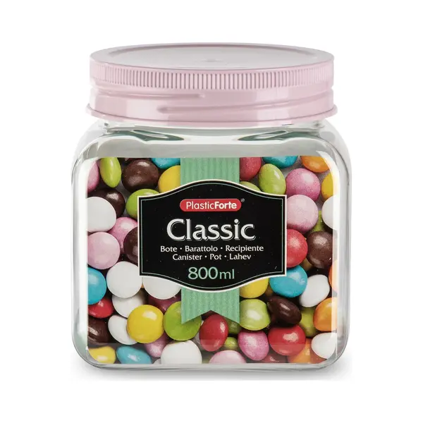 Plasticforte Keuken Voedsel Voorraadpot - Weckpot - Roze - 800 Ml - Kunststof - Met Deksel - 10 X 12 Cm thumbnail