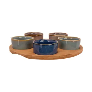 Cosy&Trendy Cosy & Trendy Serveerplank Bamboe Dia 25 Cm Met 5x Luxe Hapjes/saus/tapas Schaaltjes