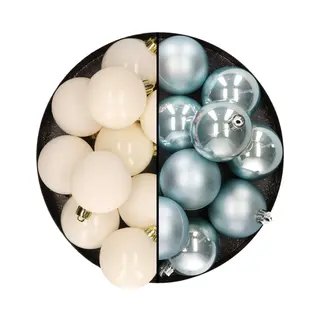Kunststof Kerstballen 6 Cm - 24x Stuks - Wol Wit En Lichtblauw