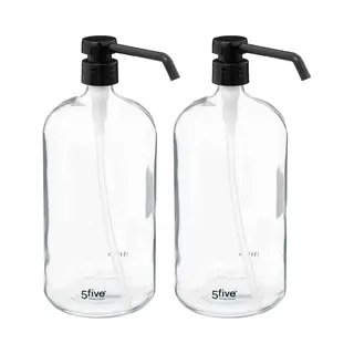 5Five Zeeppompje/dispenser - 2x - Glas - Transparant - 1 Liter - Navulbaar - Toilet/badkamer/keuken