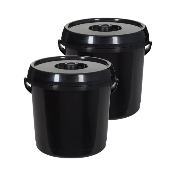 Whitefurze Emmer Met Deksel - 2x Stuks - 14 Liter - Kunststof - Zwart - 30 X 30 X 30 Cm thumbnail