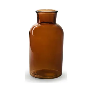 Jodeco Bloemenvaas - Apotheker Model - Mahonie Bruin/transparant Glas - H20 X D10 Cm