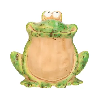 Tuinbeeld Kikker Zittend - Kunststeen - 17 X 16 X 12 Cm - Groen - Lachende Buiten Kikker