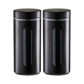 Zeller Voorraadpot / Blik Met Venster - 2x - Zwart - 1200 Ml - Glas/metaal - D10 X H23 Cm
