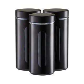 Zeller Voorraadpot / Blik Met Venster - 3x - Zwart - 1200 Ml - Glas/metaal - D10 X H23 Cm