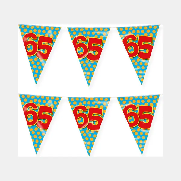 Paper dreams Paperdreams Verjaardag 65 Jaar Thema Vlaggetjes - 2x - Feestversiering - 10m - Folie - Dubbelzijdig thumbnail