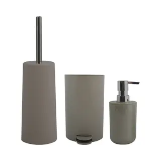 Msv Toiletborstel In Houder/zeeppompje/pedaalemmer Set Moods - Kunststof - Taupe/beige