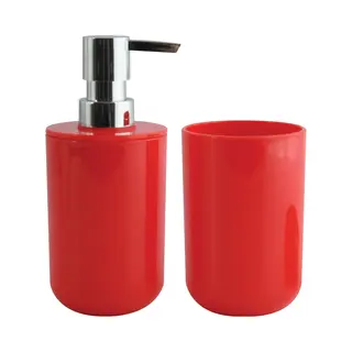 Msv Zeeppompje En Drink/tandenborstel Beker - Badkamer Set Porto - Kunststof - Rood